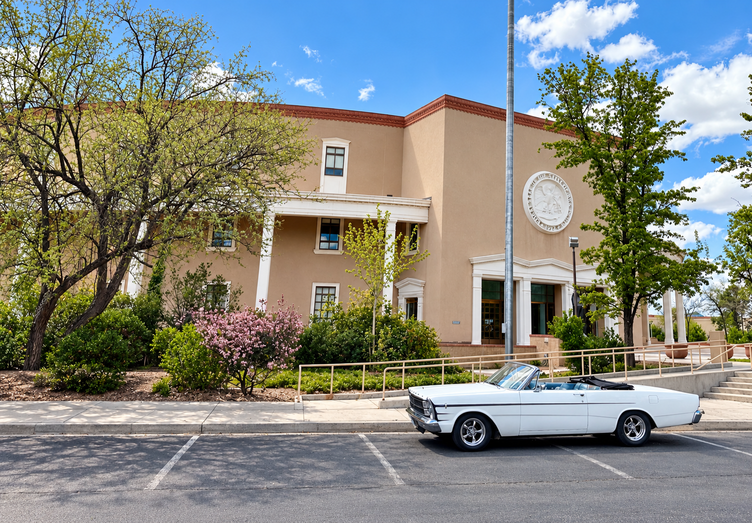 1966 Ford Galaxie in front of the New Mexico State Capitol in Santa Fe
