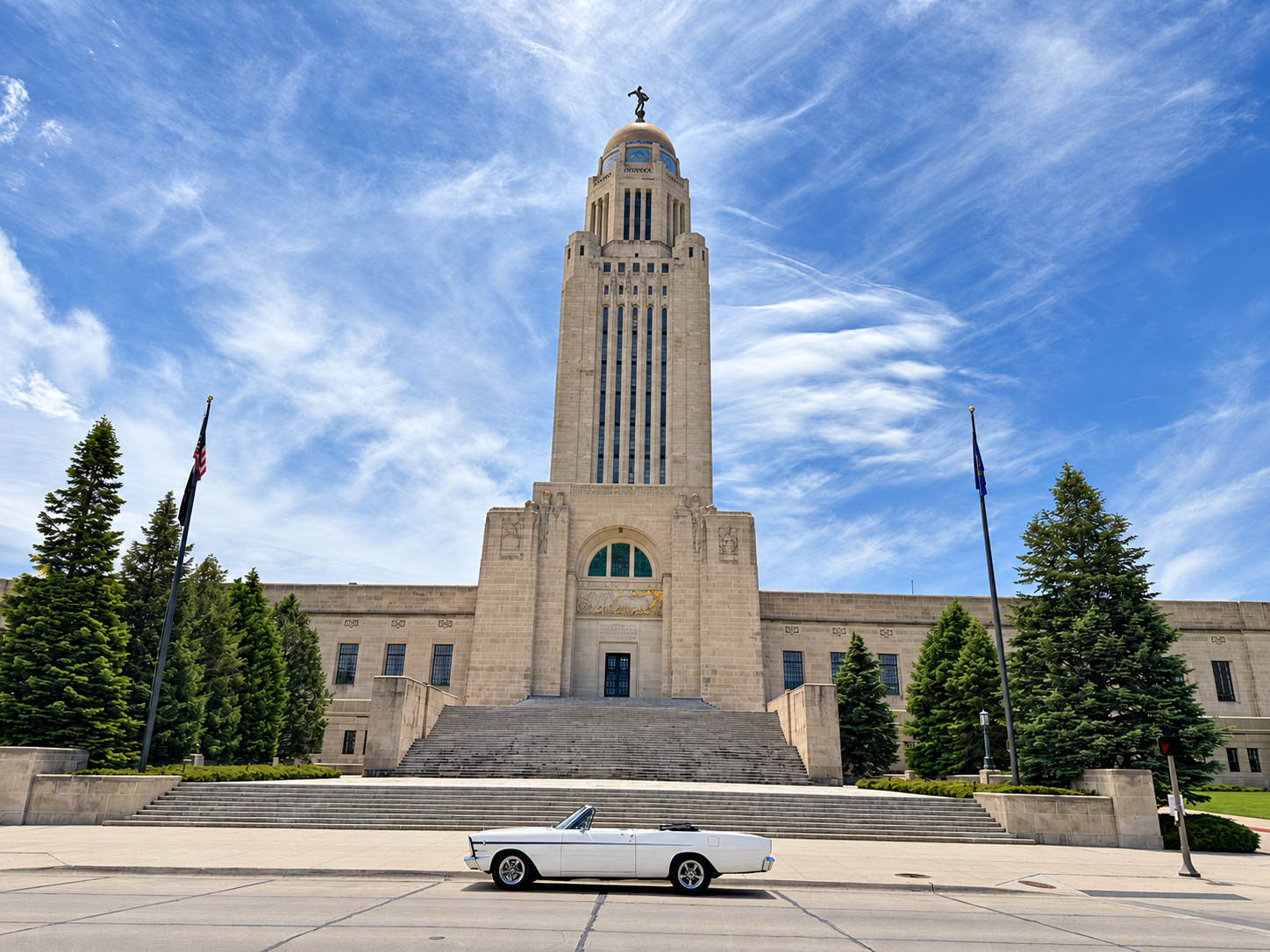 1966 Ford Galaxie in front of the Nebraska State Capitol in Lincoln