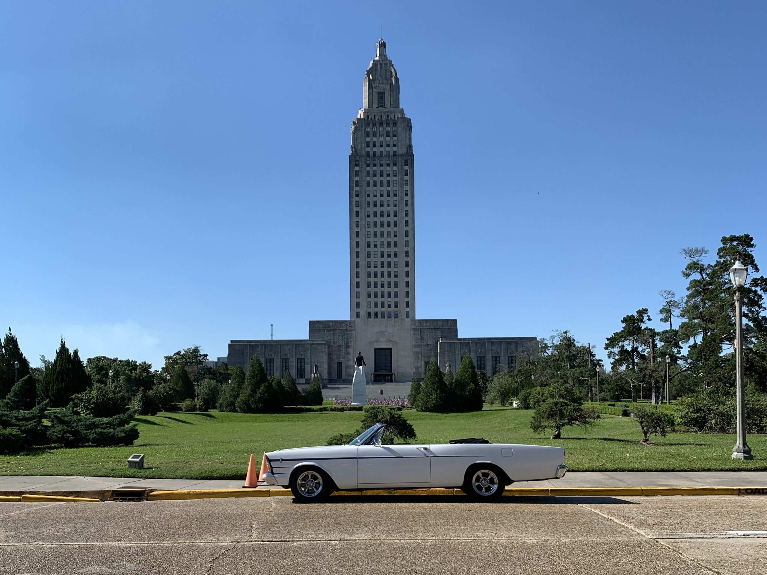 1966 Ford Galaxie in front of the Louisiana State Capitol in Baton Rouge