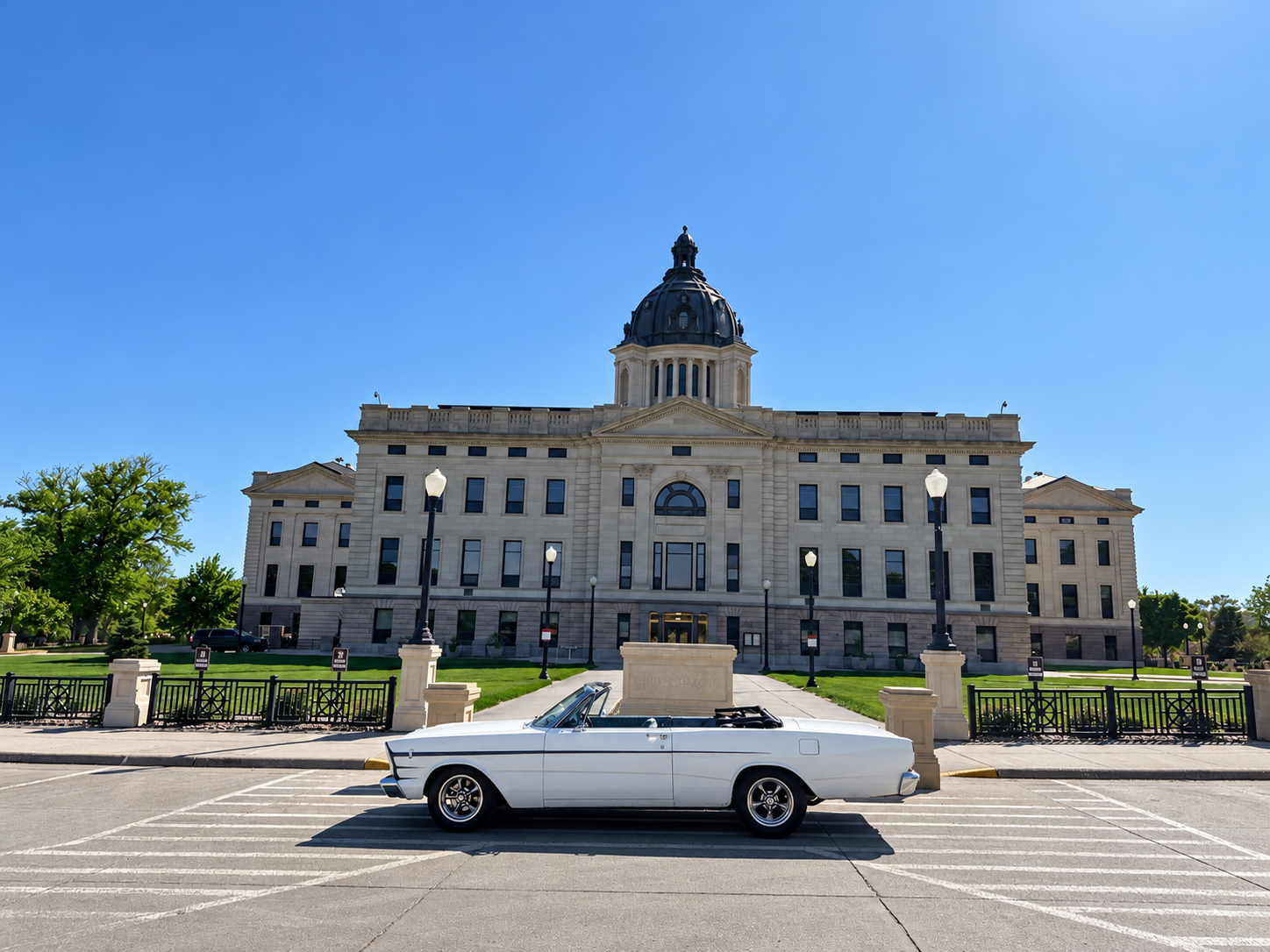 1966 Ford Galaxie in front of the South Dakota State Capitol in Pierre